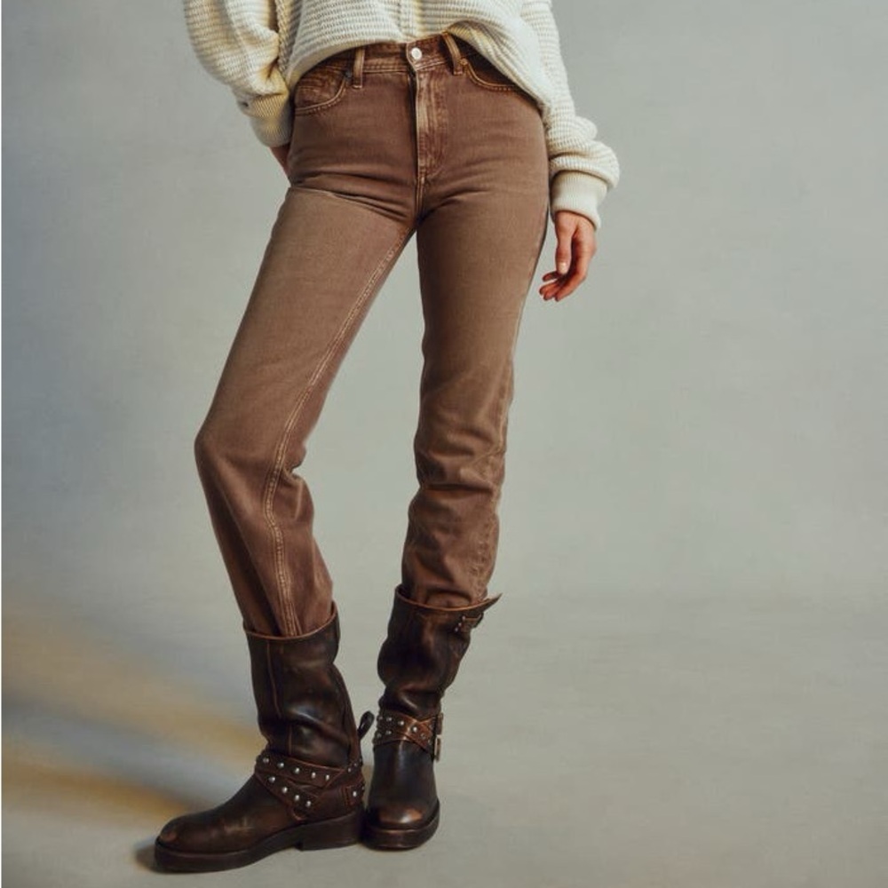 Free People Tan Straight Leg Jeans